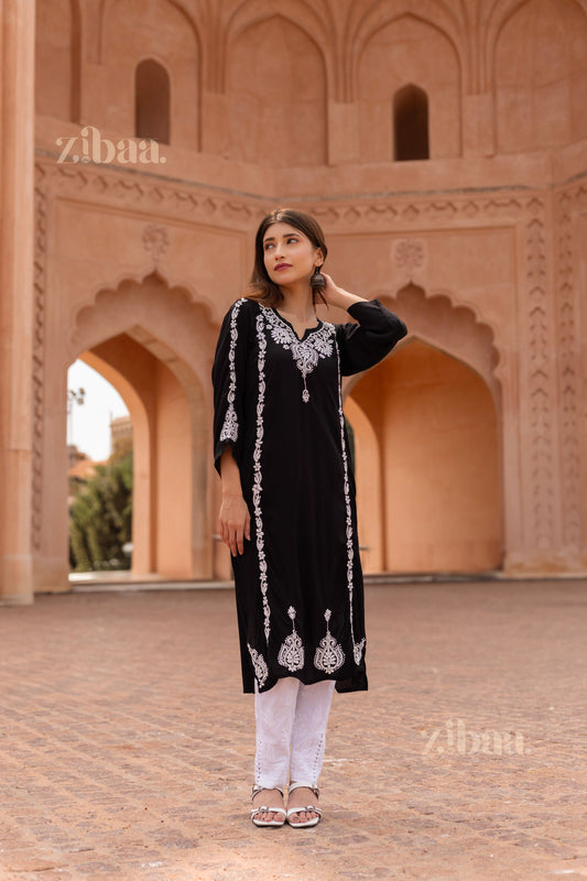 Zibaa Modal Black Chikankari Kurti | Grab2Buy