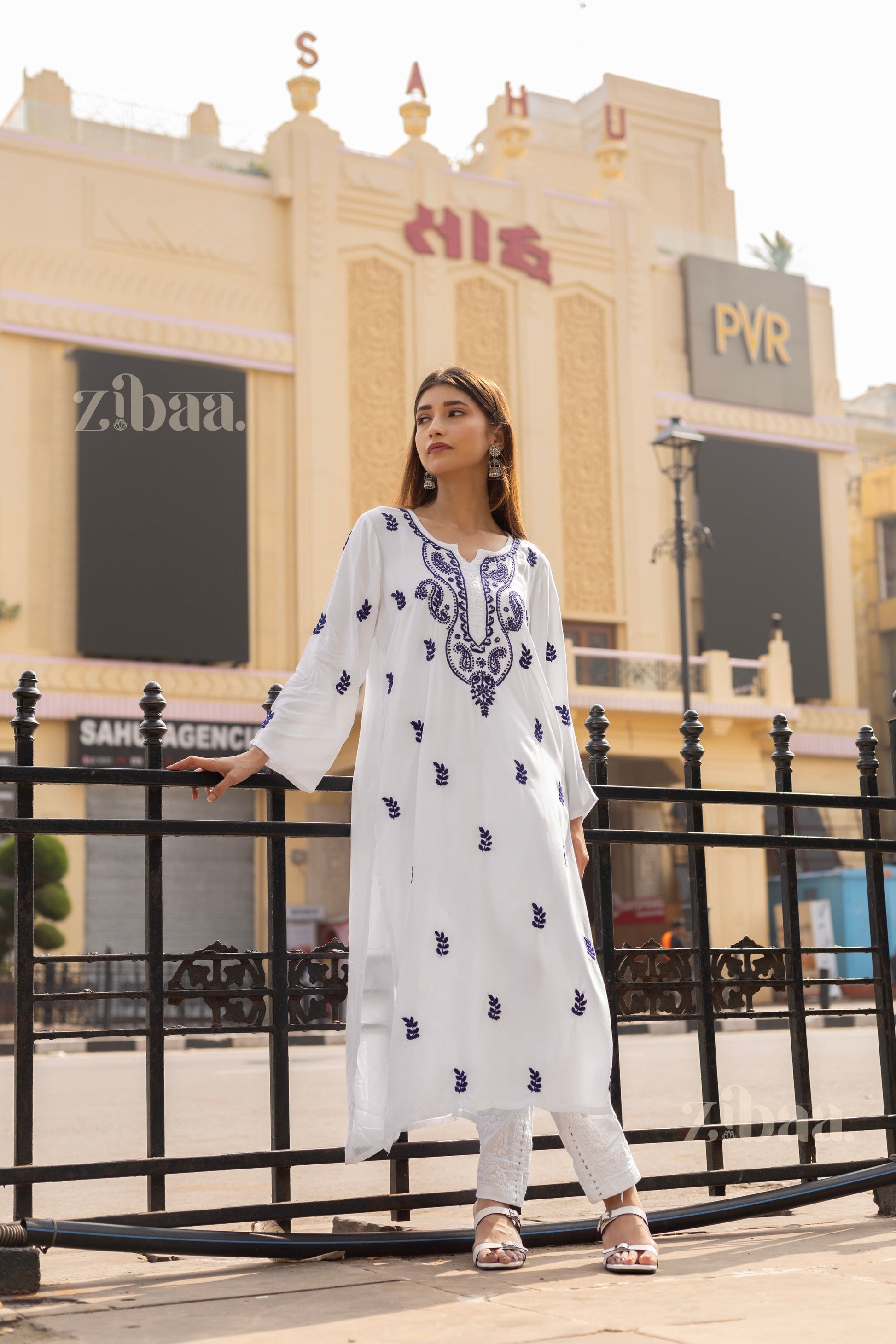 Zibaa Rayon White Chikankari Kurti with small motifs | Grab2Buy