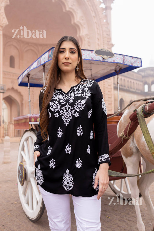 Zibaa Modal Black Short Chikankari Kurti | Grab2Buy