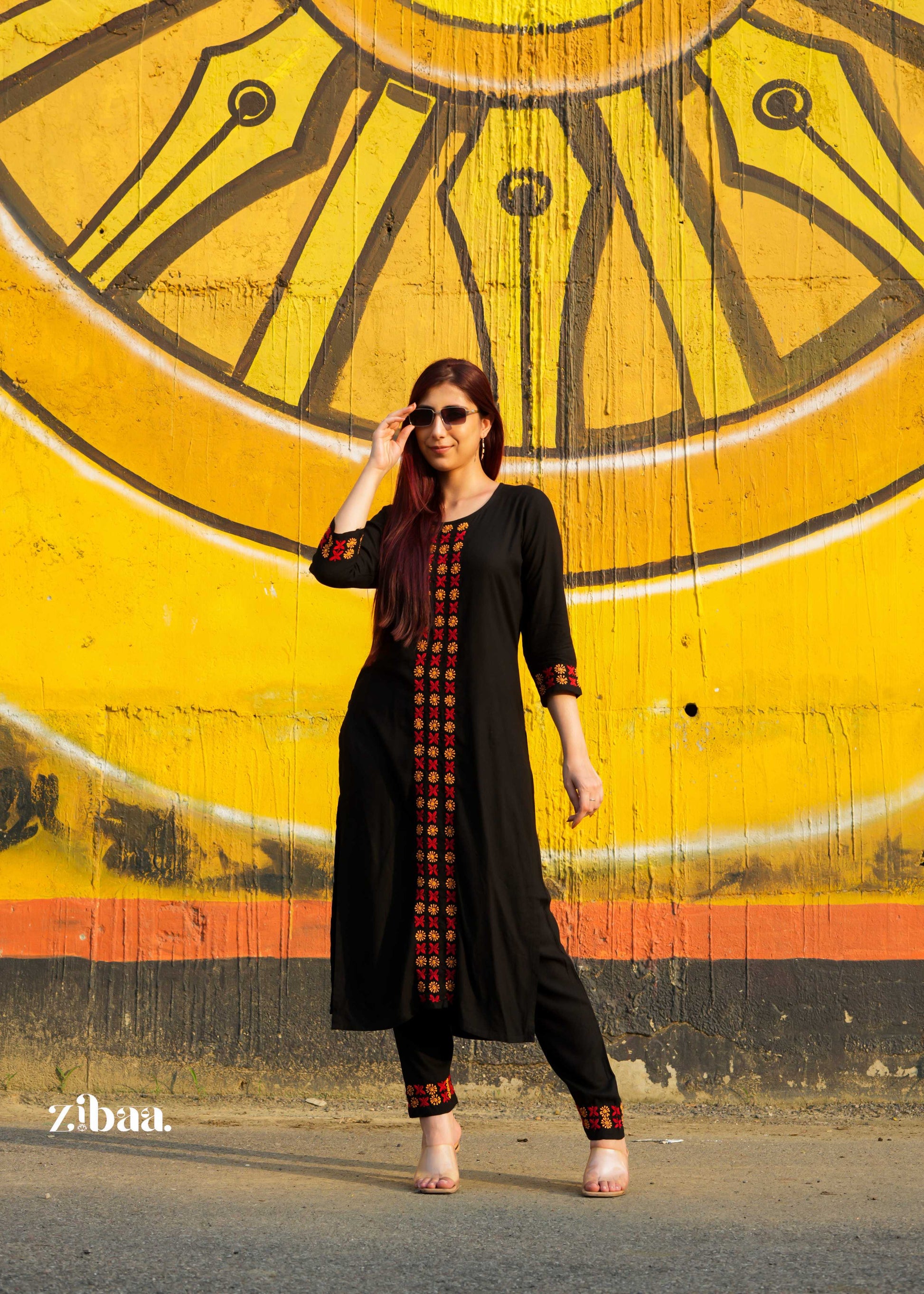 Zibaa Luxury Rayon Black Chikankari Kurta Set | Grab2Buy