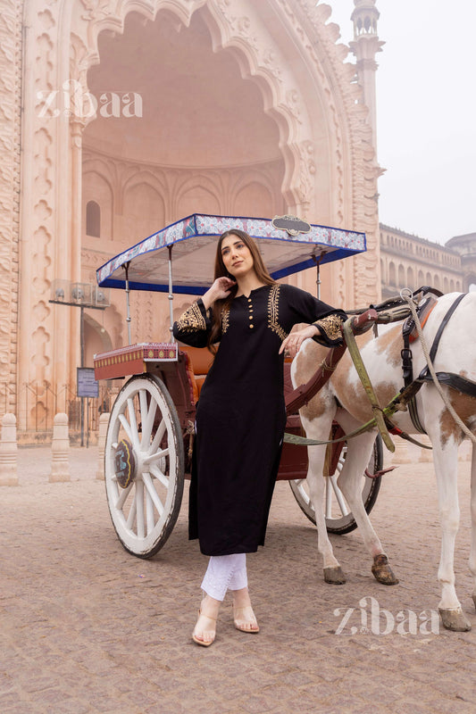 Zibaa Luxury Rayon Black Chikankari Kurta with Hand Jaal | Grab2Buy