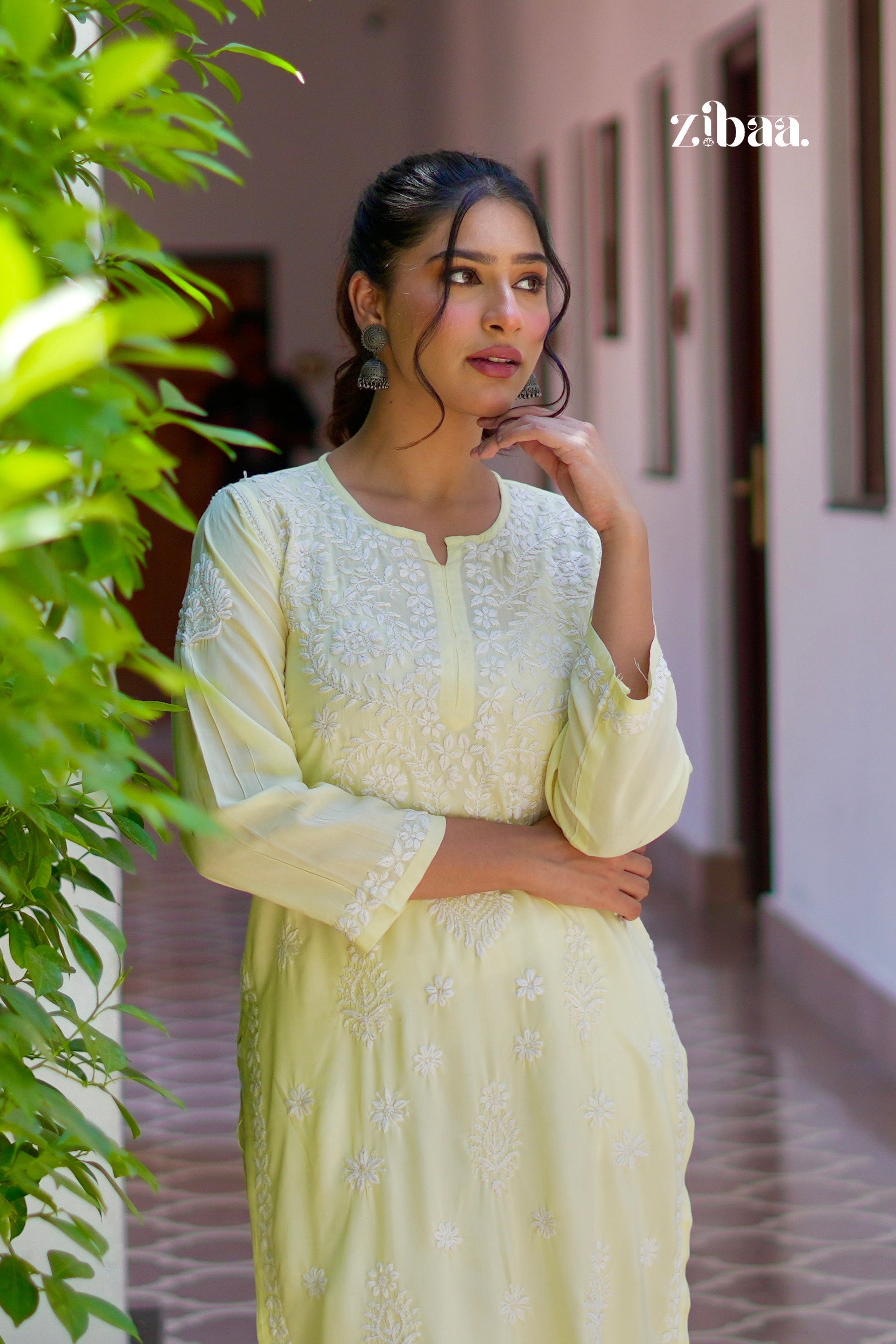 Zibaa Modal Butter Yellow Chikankari Kurta | Grab2Buy