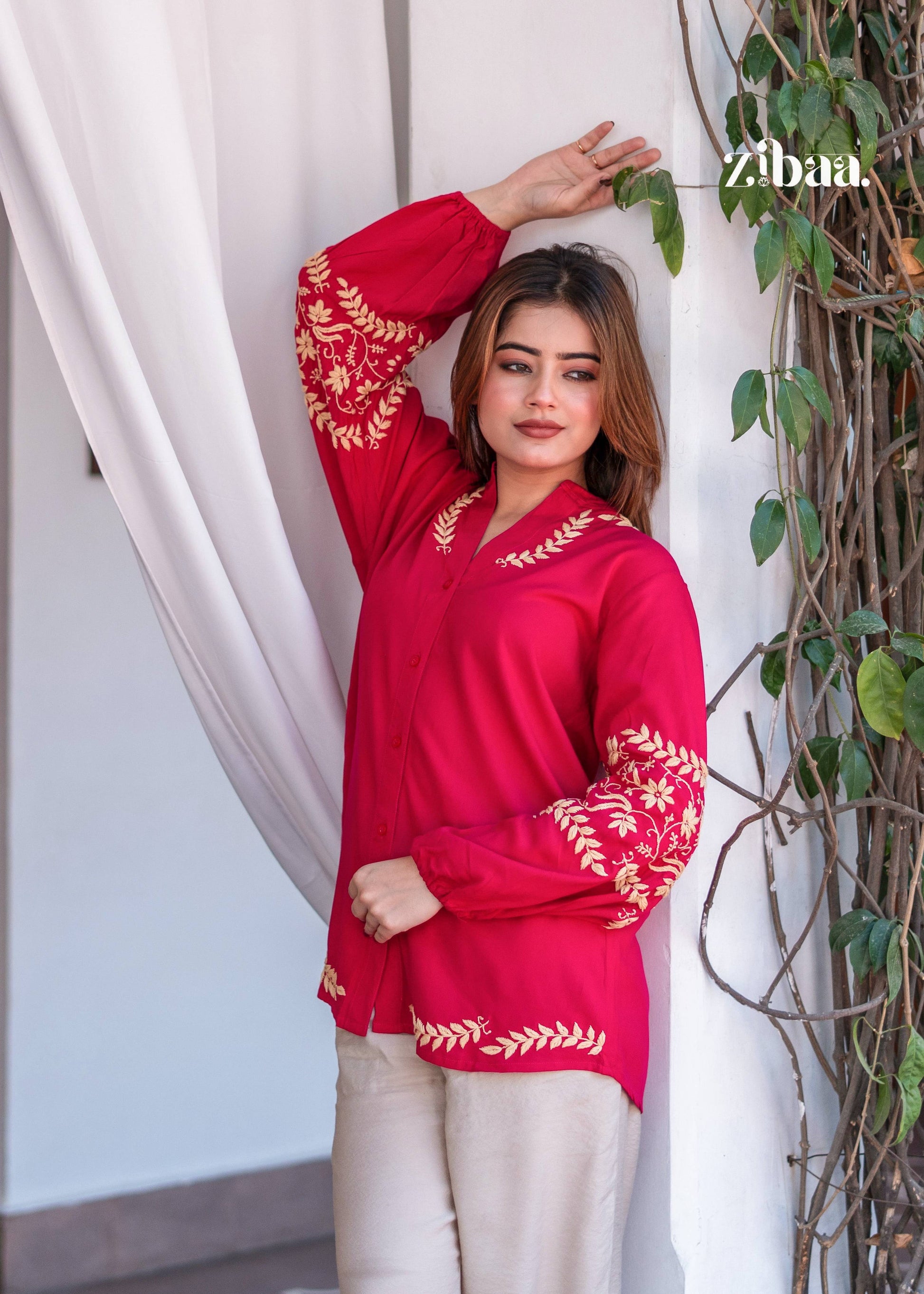 Zibaa Hot Pink Luxury Rayon Chikankari Top  Grab2Buy Zibaa Grab2Buy