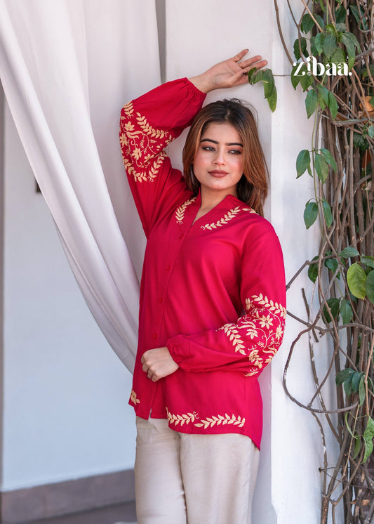 Zibaa Hot Pink Luxury Rayon Chikankari Top  Grab2Buy Zibaa Grab2Buy