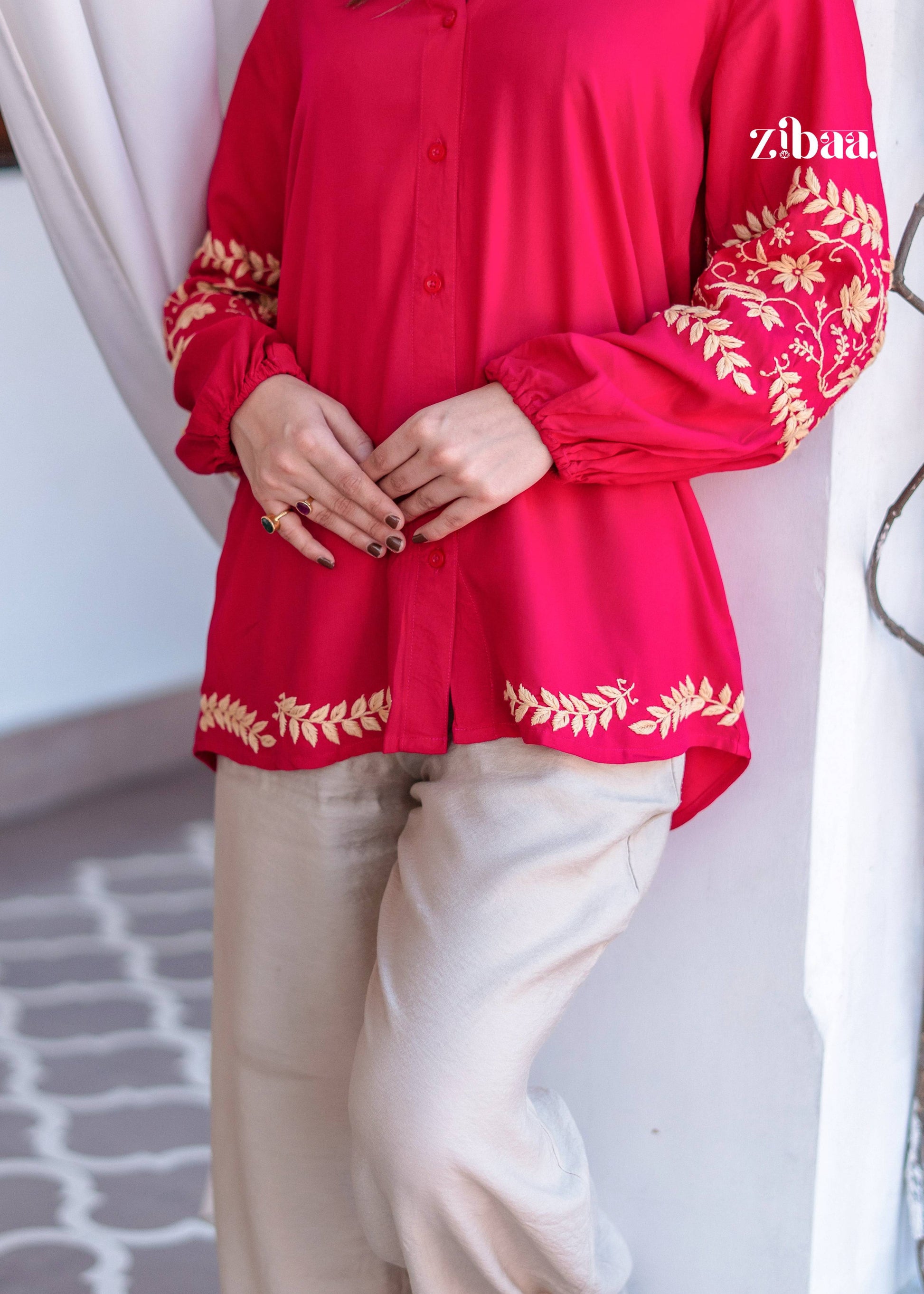 Zibaa Hot Pink Luxury Rayon Chikankari Top  Grab2Buy Zibaa Grab2Buy