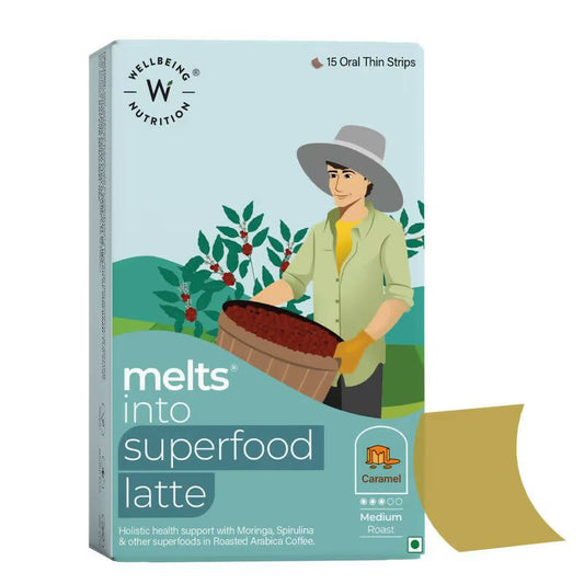 Wellbeing Nutrition Melts Superfood Latte Strips - Caramel Flavor - Grab2buy