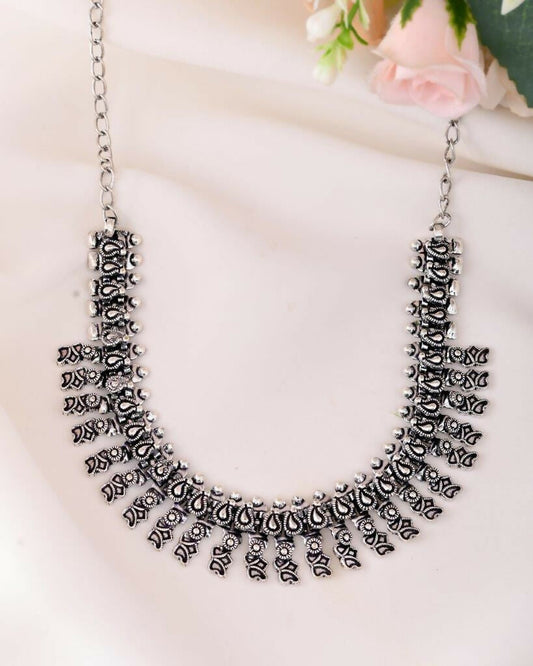 VOJ Silver-Toned Silver-Plated Oxidized Necklace 