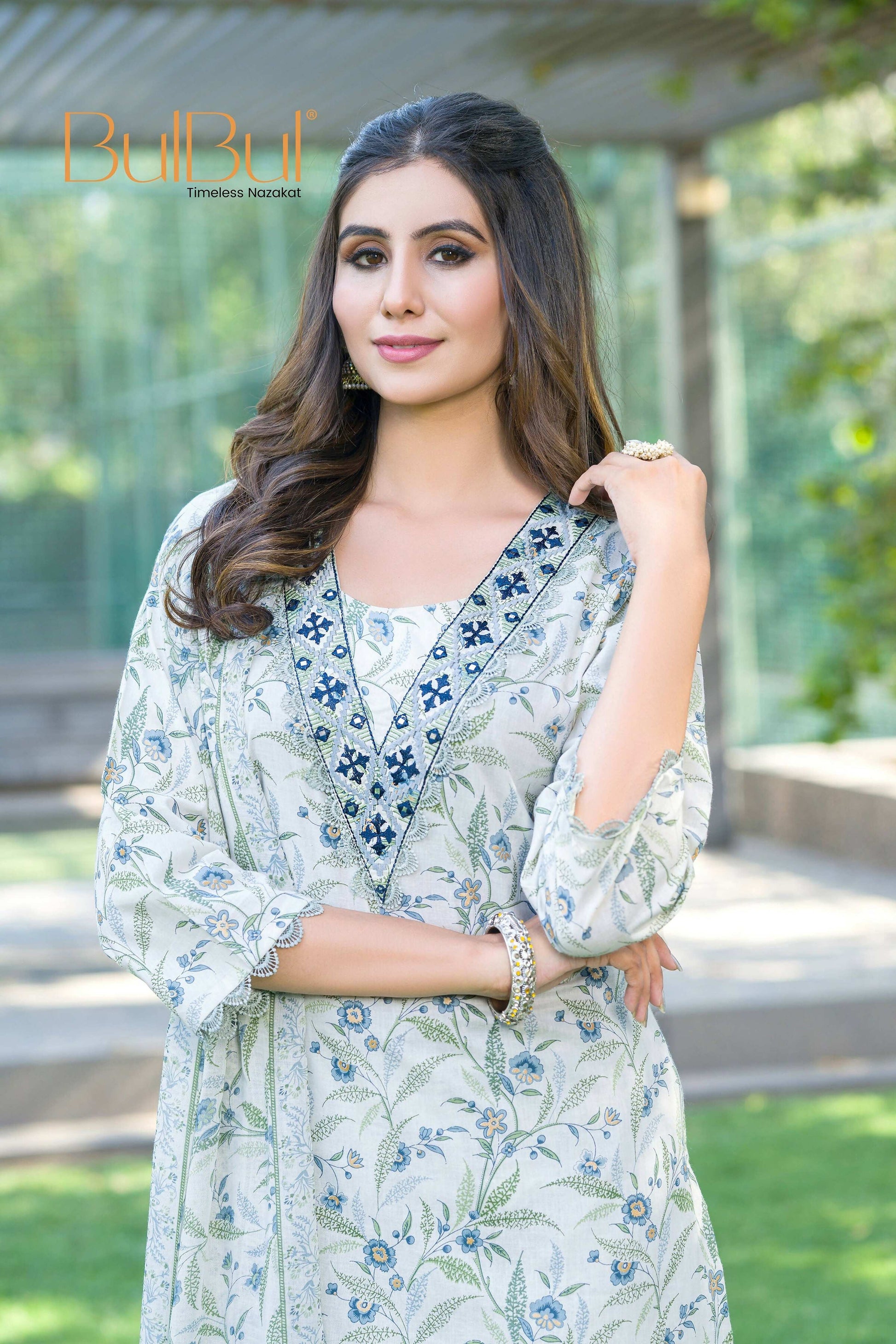 BulBul Fashionista Cotton Floral Blue Kurta Set with Dupatta 