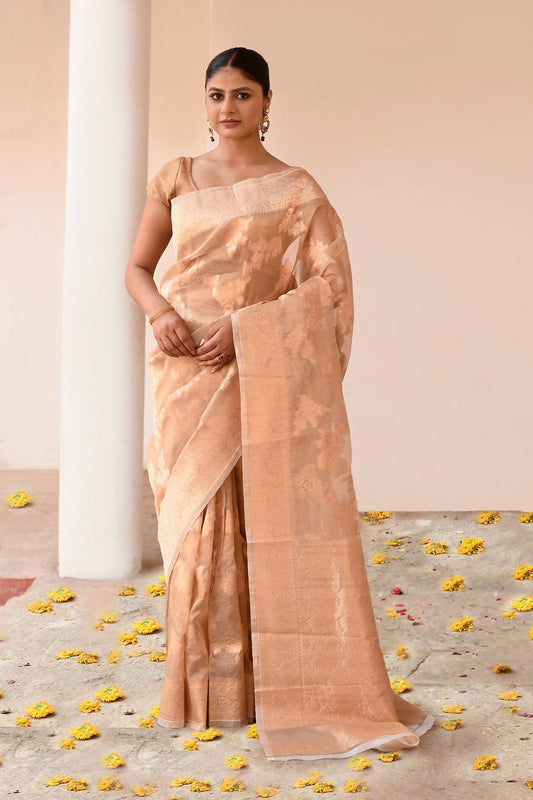 Joban Fashion Gold Banarasi Tissue Saree | Swadesiicart