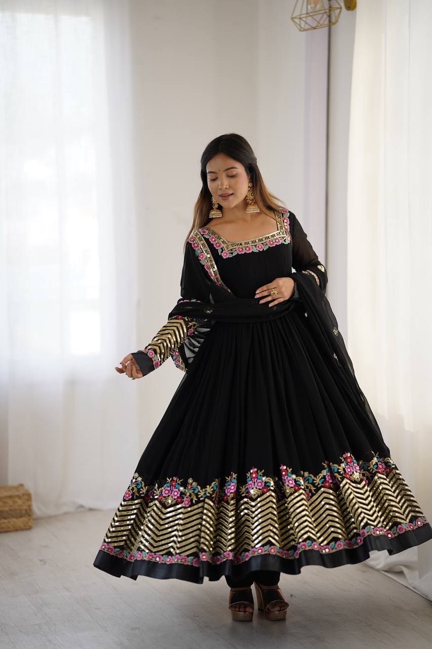 Prazu Fashion Black Georgette Embroidered Sequence Anarkali Suit