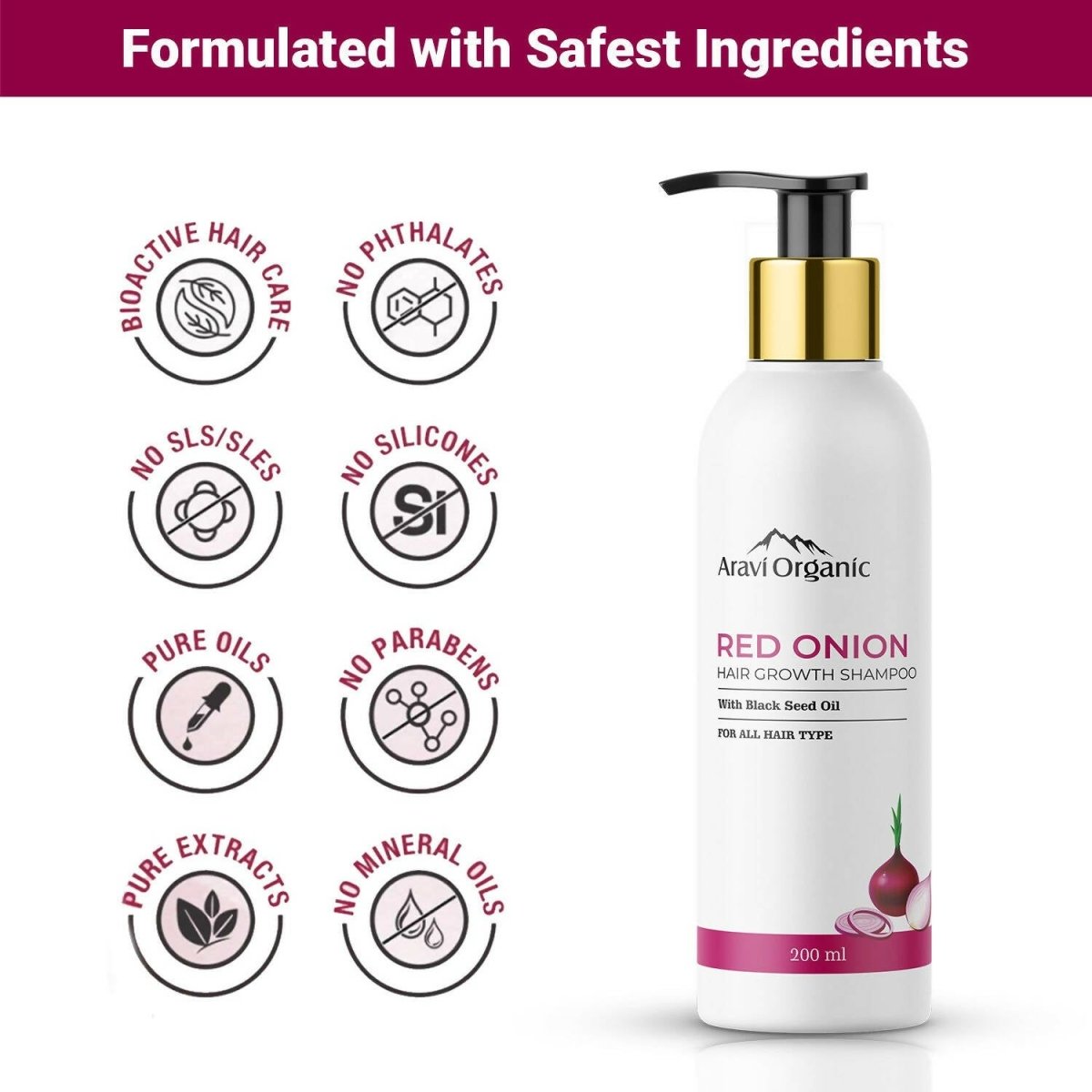Aravi Organic Onion Hair Shampoo for Hair Growth and Hair Fall Control 