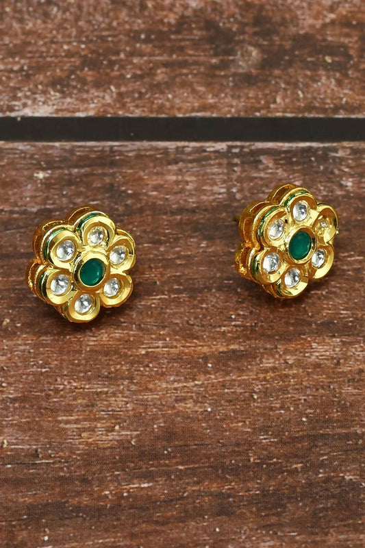 Joban Fashion Women Kundan , Brass Golden White Green Earrings 