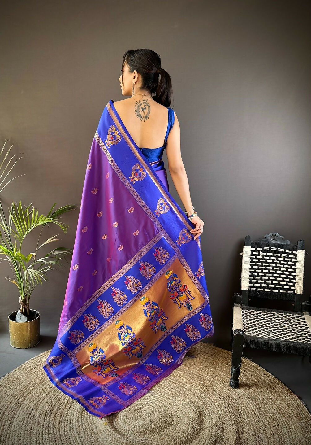Joban Fashion Royal Blue Meenakari Weaving Paithani Sarees