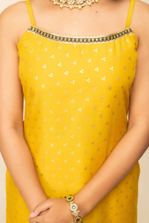 FIORRA Women's Yellow Silk Blend Straight Kurta Palazzo Set With Dupatta 