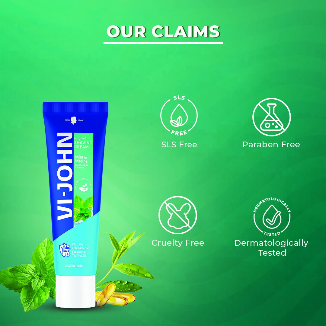 VI-JOHN Dermatologically Tested Vitamin-E enriched Anti Bacterial Mint & Marine Shaving Cream | Swadesiicart