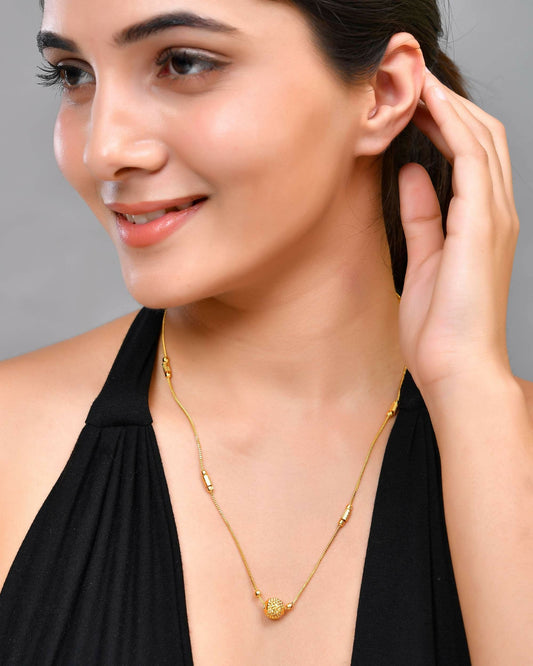 VOJ Gold-Polished Designer Piped Chain WithBig Gold Bead. 