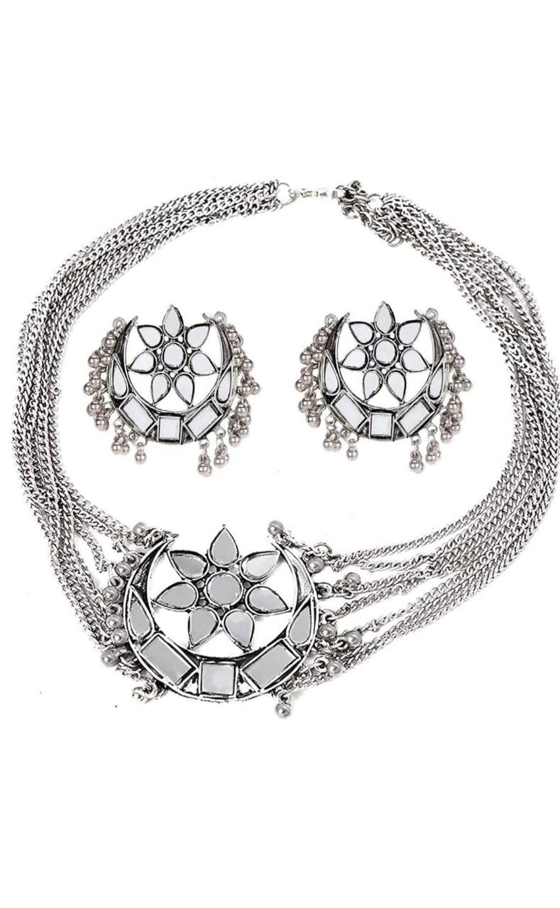 Mominos Fashion Silver color Necklace with Mirror work Mangalsutra 