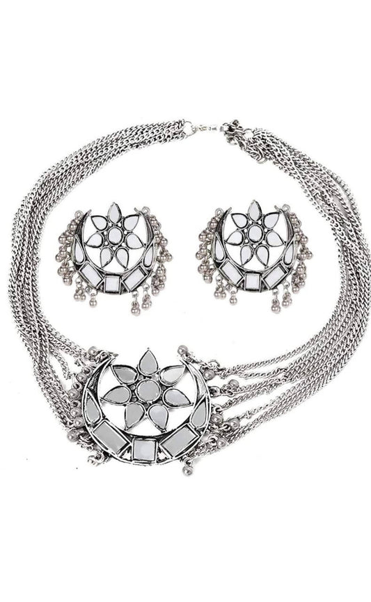Mominos Fashion Silver color Necklace with Mirror work Mangalsutra - Grab2buy