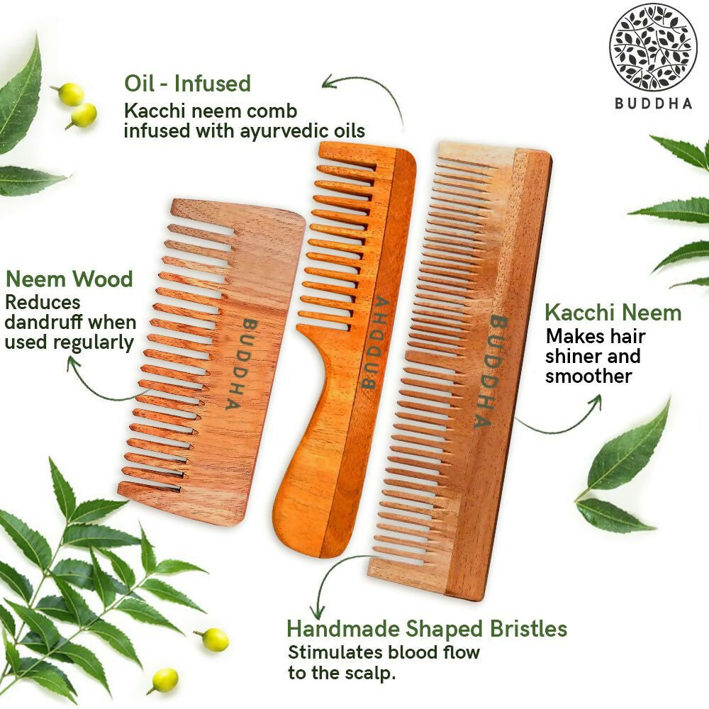 Buddha Natural Dual Tooth Kacchi Neem Wooden Comb 
