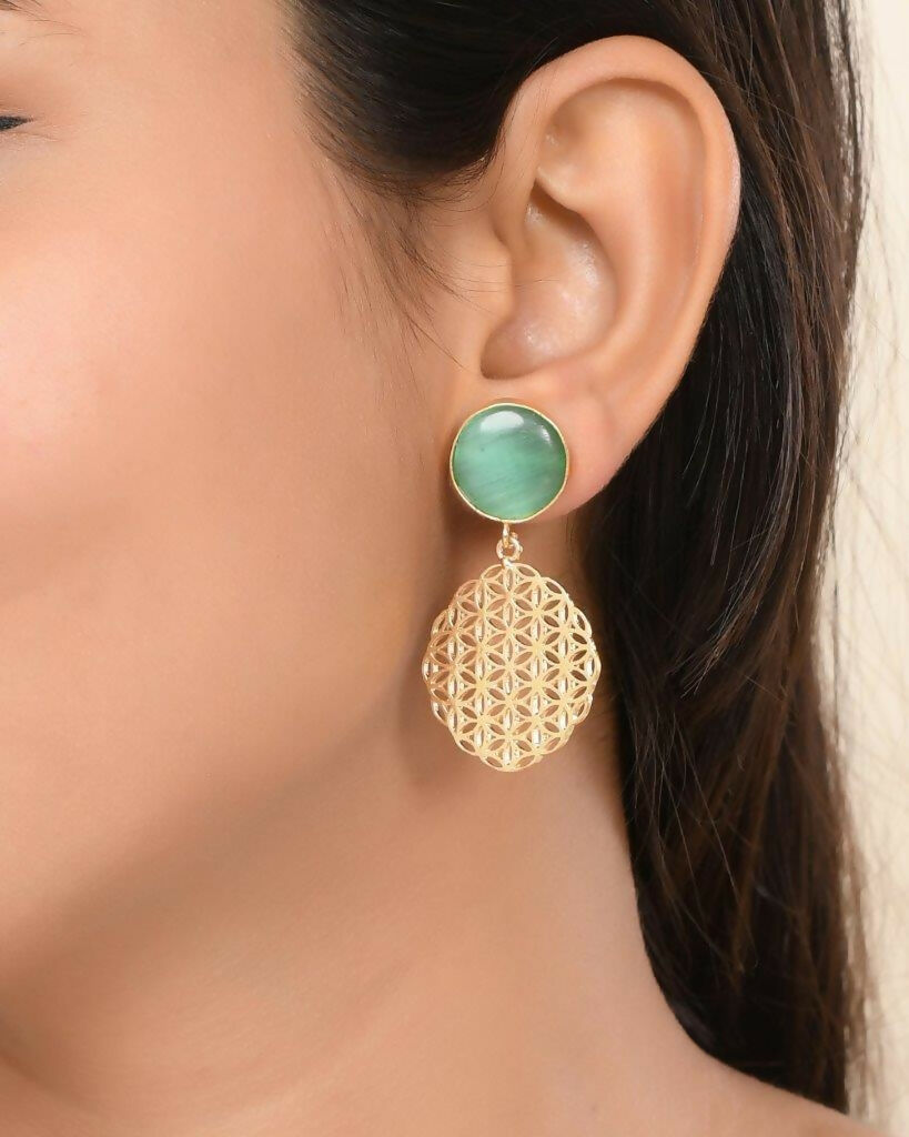 VOJ One Gram Gold Plated Teal Colored Stone Studded Earrings - Grab2buy
