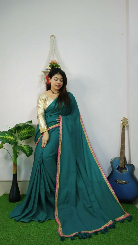 Exclusive Collection Beautiful Khadi Cotton Handloom Grab2Buy With Beautiful Zari Border - Green 