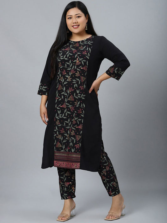 Sztori Plus Size Floral Printed Straight Kurta With Trouser