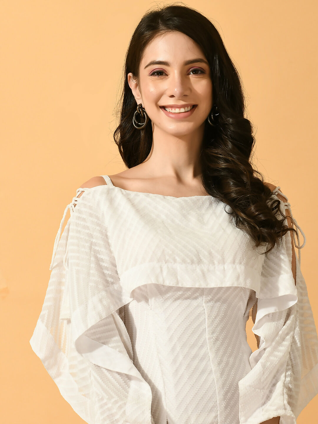 Myshka Women's White Fit and Flare Party Dress