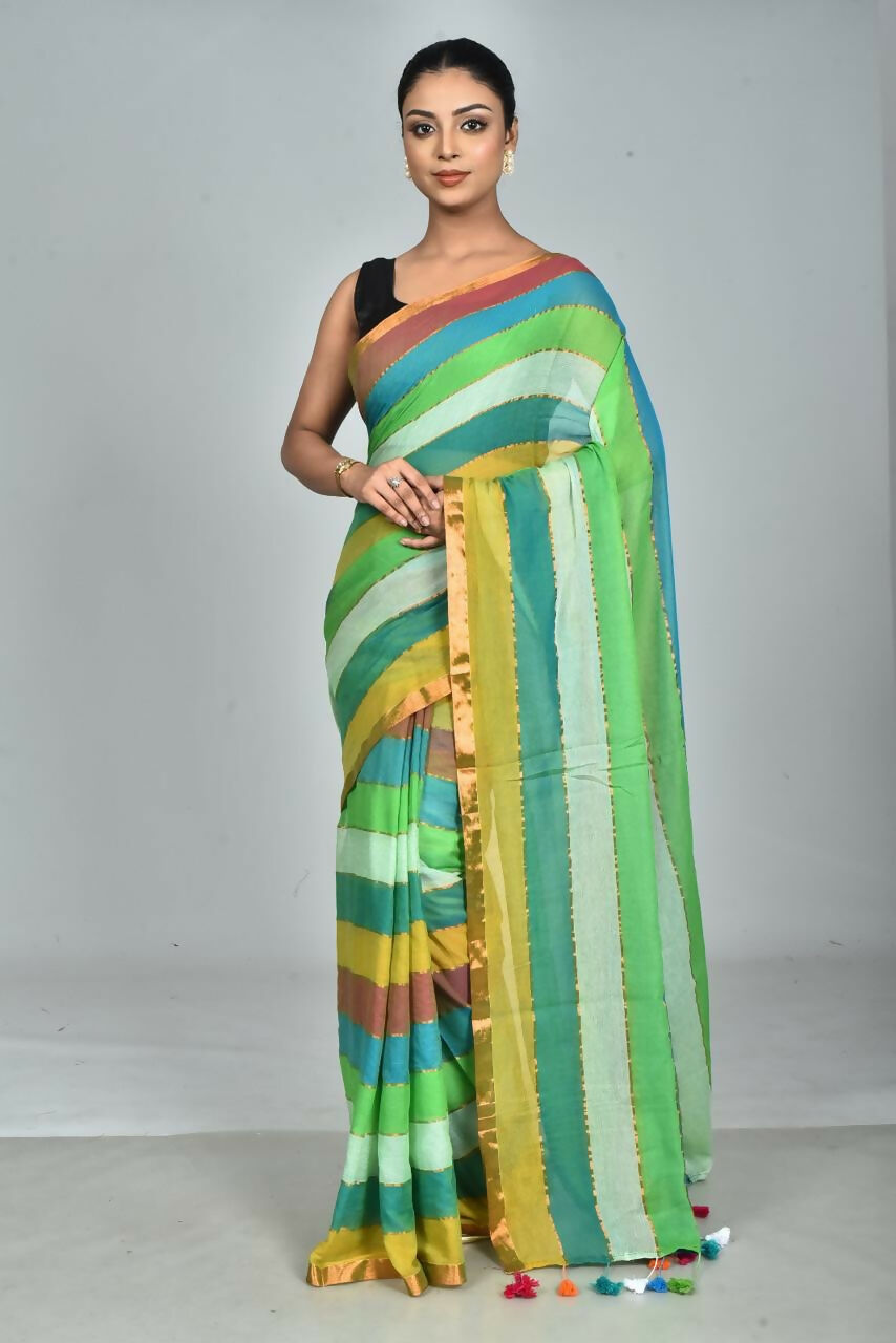 Exclusive Collection Beautiful Multi2 Pure Cotton Woven Handloom Grab2Buy With Running Blouse Piece 