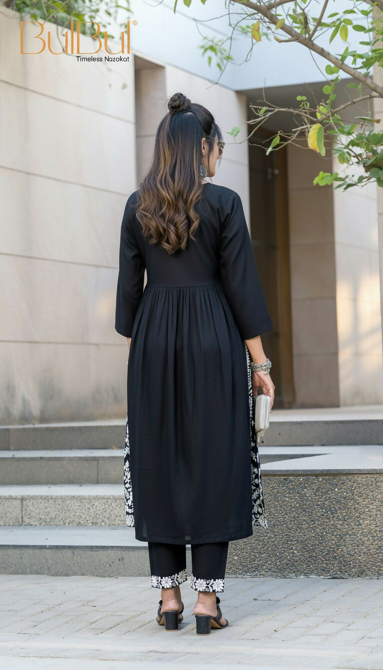 BulBul Arushi Black Rayon Kurta Set with Lucknowi Work 