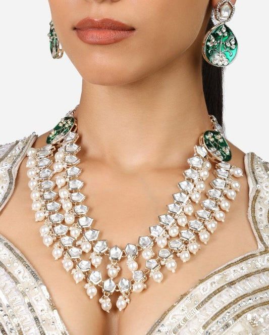 Jewel City Gold Plated Kundan Studded & Pearls Beaded Jewellery Set | Grab2Buy