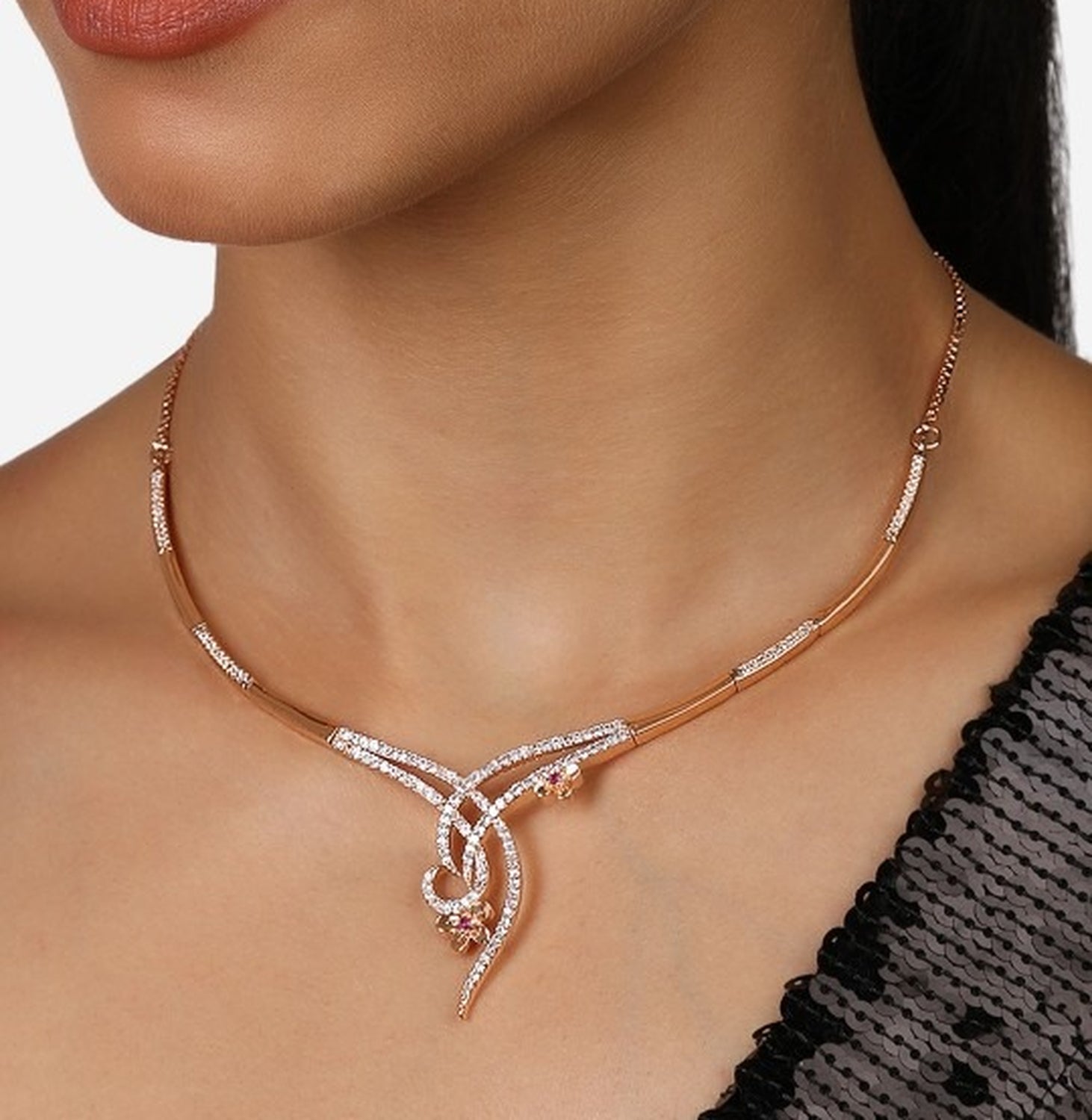 Jewel City Rose Gold-Plated CZ Studded Necklace for Women – Elegant Statement Jewelry for Parties, Weddings & Evening Wear | Swadesiicart