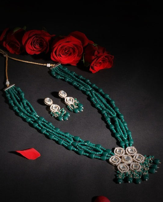 Jewel City Elegant Kundan & Green Beaded Necklace Set for Women | Indian Ethnic Jewelry with Earrings – Wedding & Festive Wear | Grab2Buy