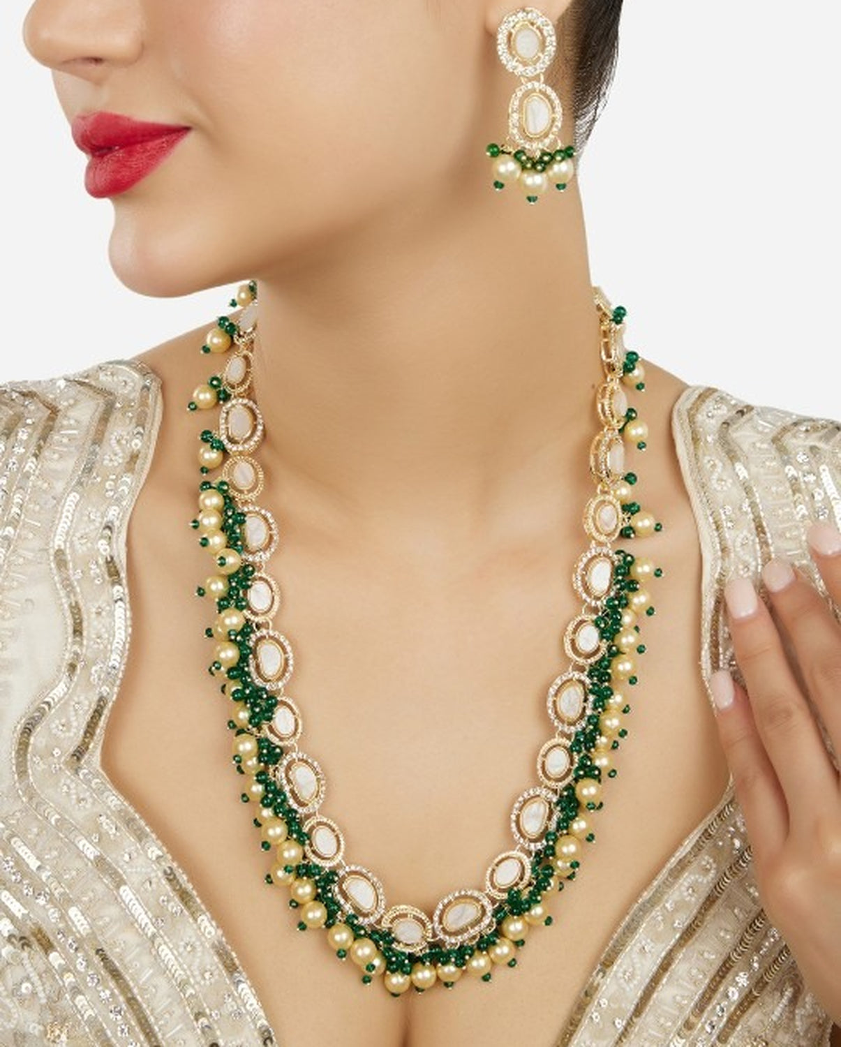 Jewel City Indian Kundan Gold-Plated Austrian Diamonds Studded & Beaded Jewellery Set | Grab2Buy