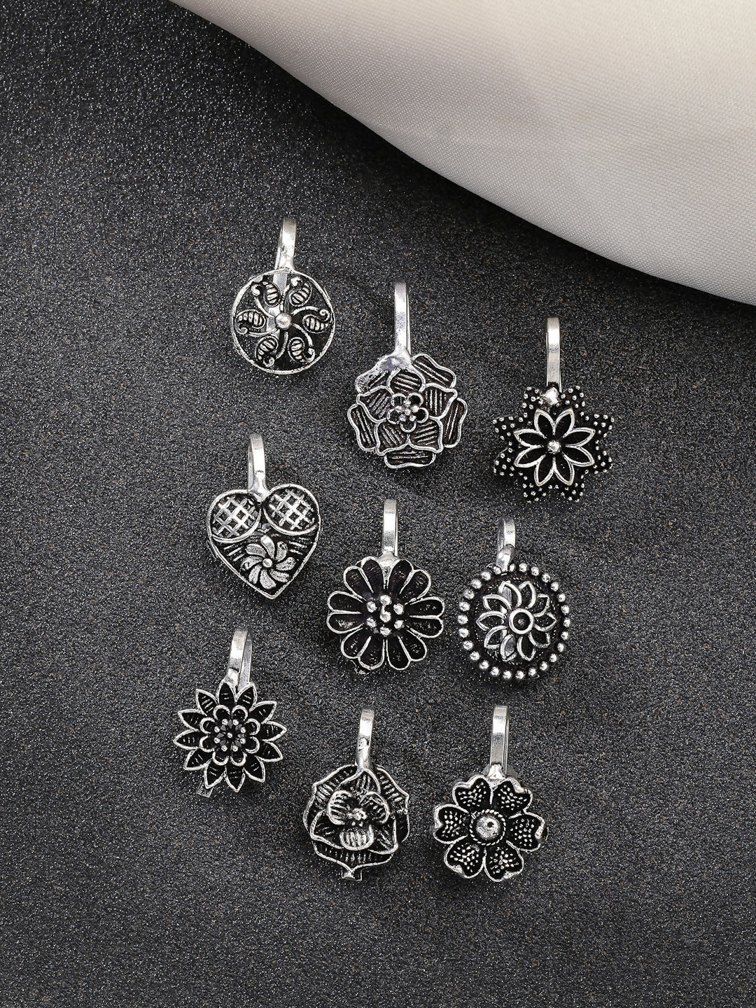 NVR Women's Set of 9 Silver-Plated German Silver Nose Pins 