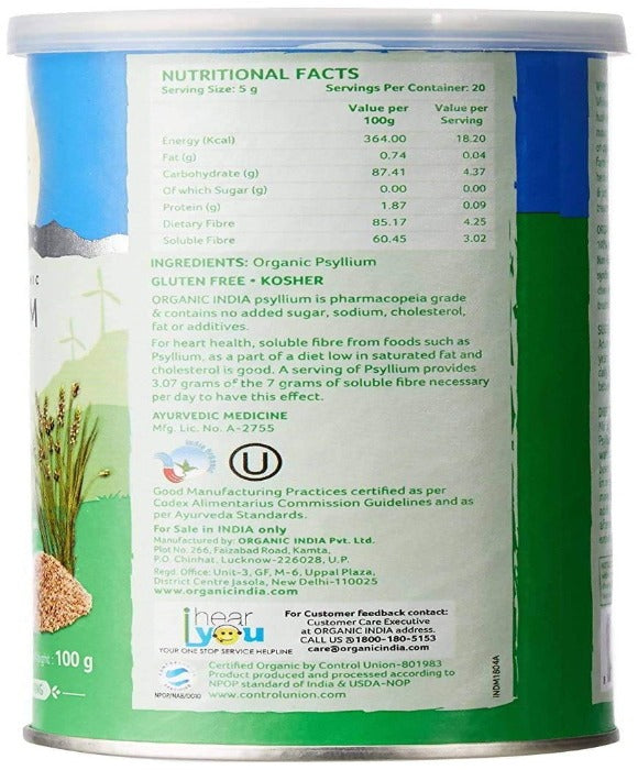 Organic India Psyllium Whole Husk | Certified Organic Isabgol for Digestive Health & Regularity 