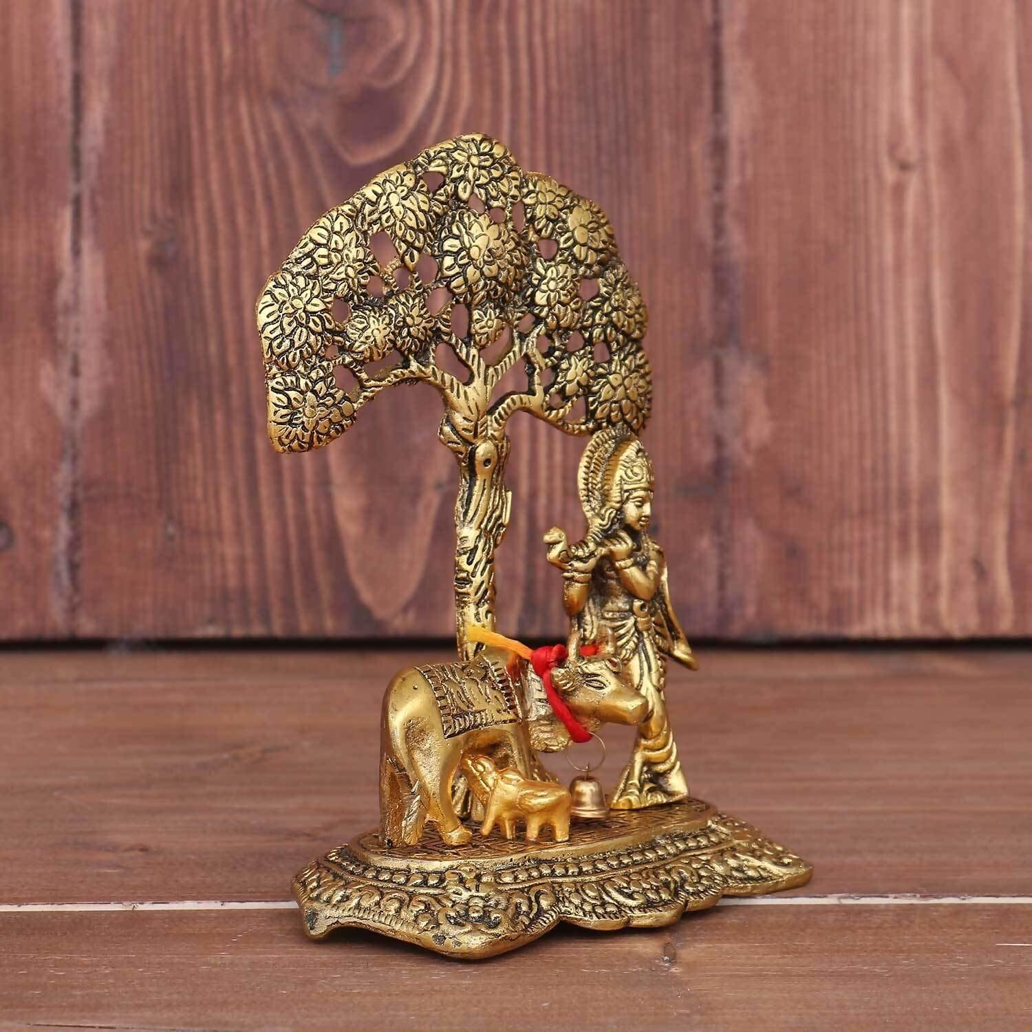 Chhariya Crafts Metal Krishna With Kamdhenu Cow - Grab2buy