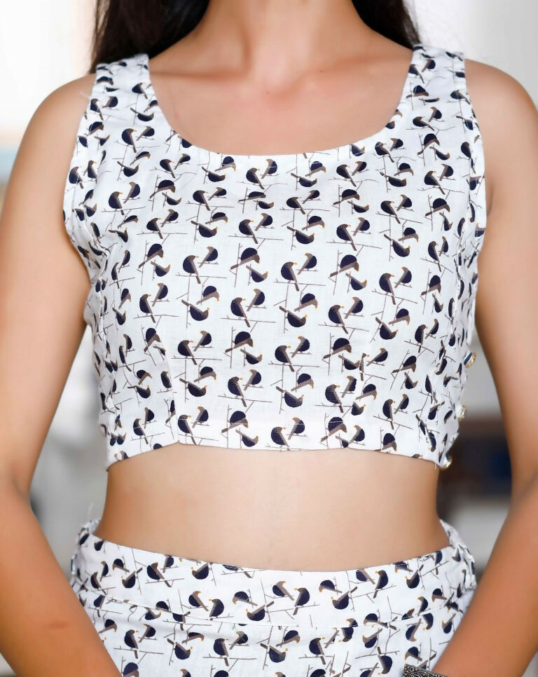Miravan Women's White Animal Print Round Neck Top With Side Slit Skirt Co-Ord Set 