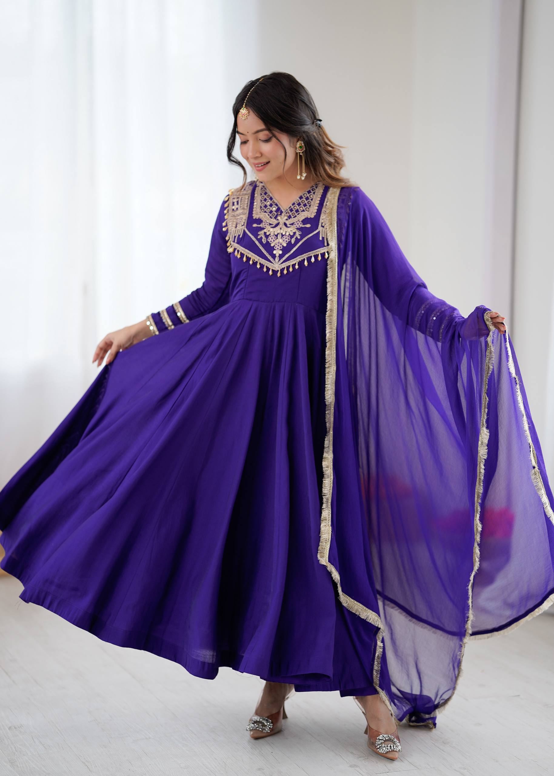 Prazu Fashion Blue Roman Silk Coding Work Anarkali Suit