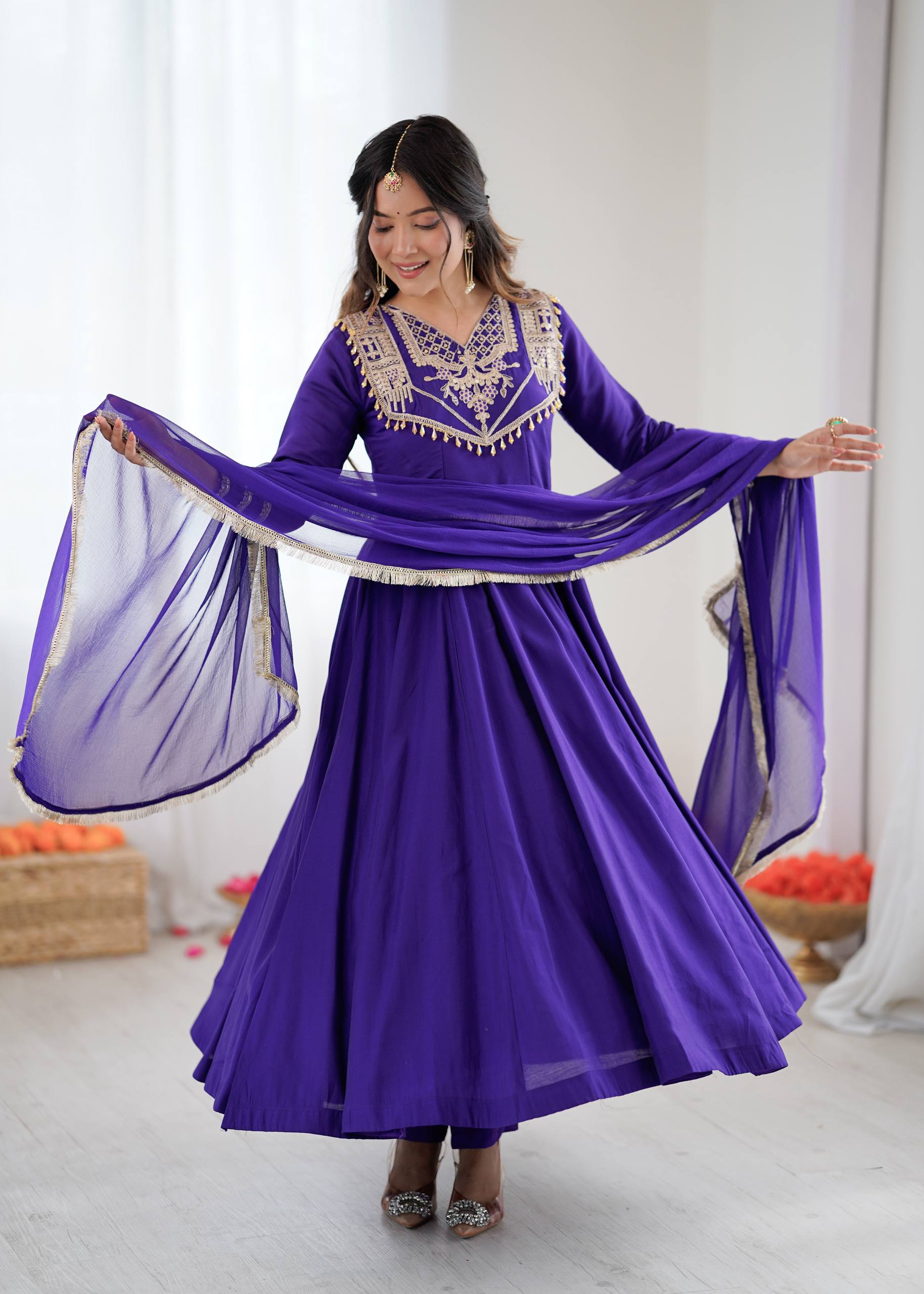 Prazu Fashion Blue Roman Silk Coding Work Anarkali Suit
