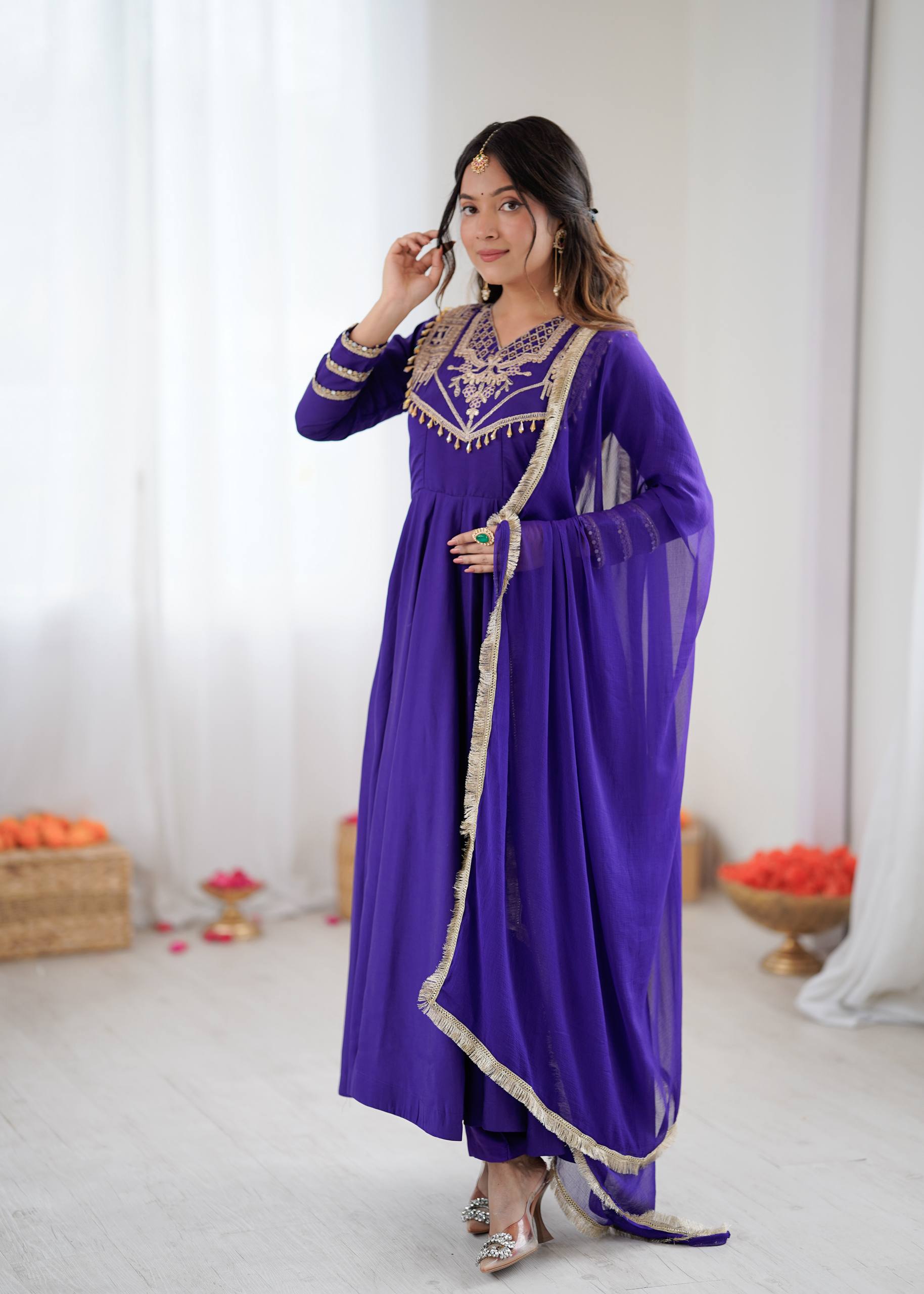 Prazu Fashion Blue Roman Silk Coding Work Anarkali Suit