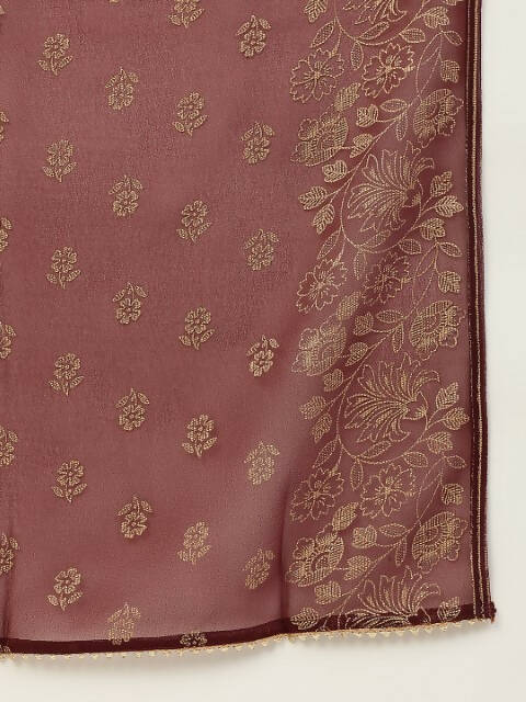 FIORRA Women's Maroon Poly Crepe Straight Kurta Pant With Dupatta 