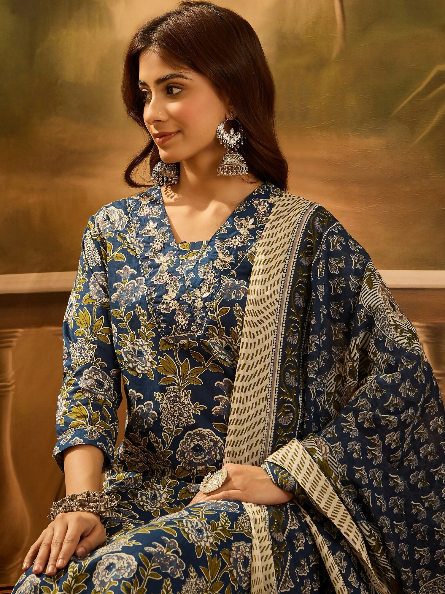 Joban Fashion Printed Navy Blue Pure Cotton Kurta Set