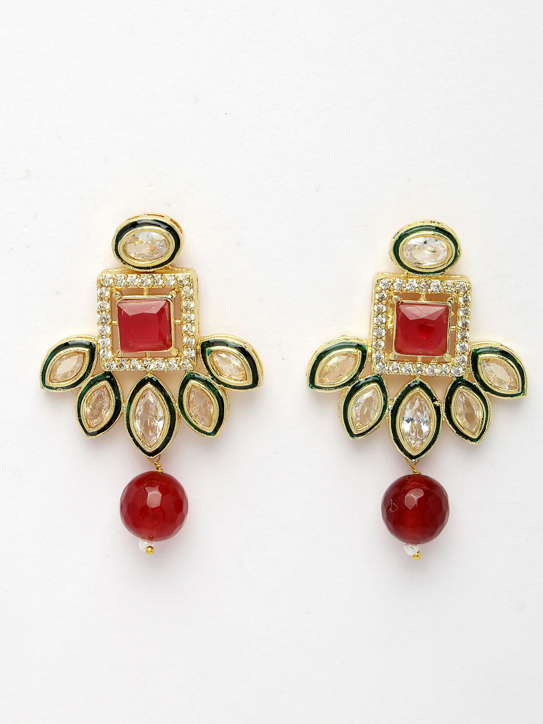 NVR Women's Red Kundan-Studded & Beaded Handcrafted Jewellery Set - Grab2buy