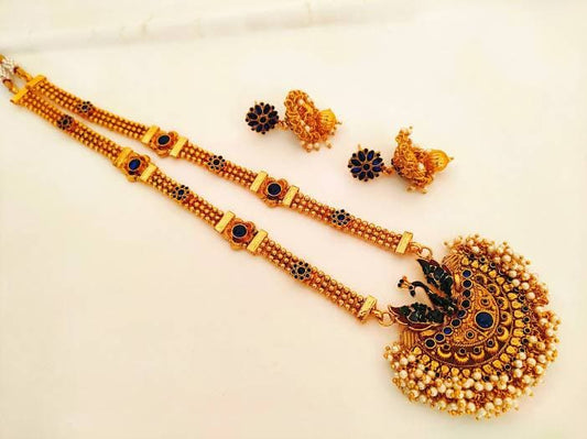 Blue Kemp Peacock Long Necklace Set