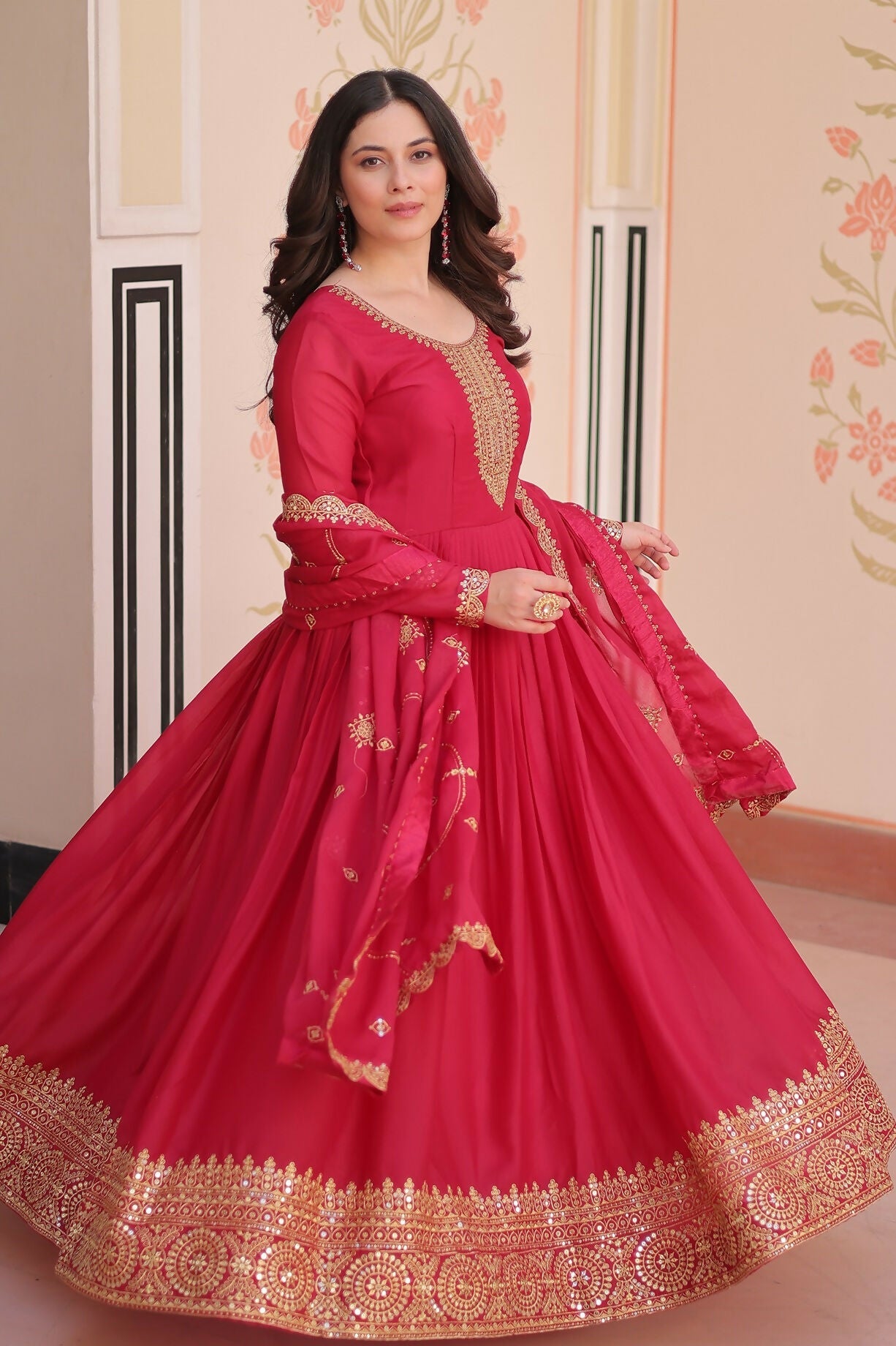 Joban Fashion Pink Georgette Sequence Embroidery Work Kurta Set