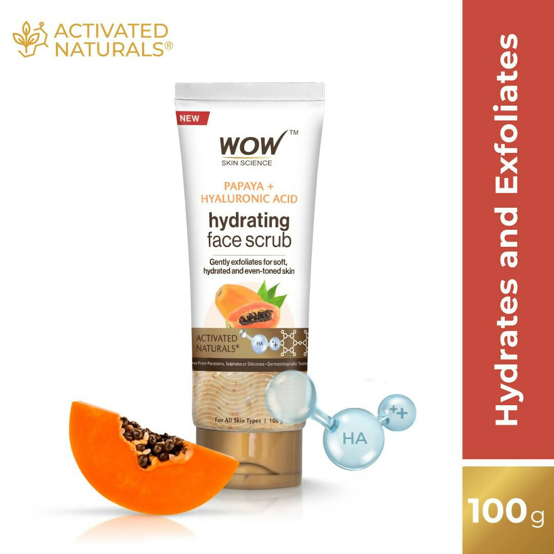 WOW Skin Science Papaya and Hyaluronic Acid Hydrating Face Scrub for Gently Exfoliates, Unclogs Pores 