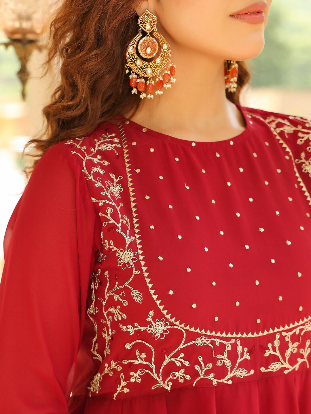Janasya Maroon Georgette Embroidered Kurta,Bottom & Dupatta 
