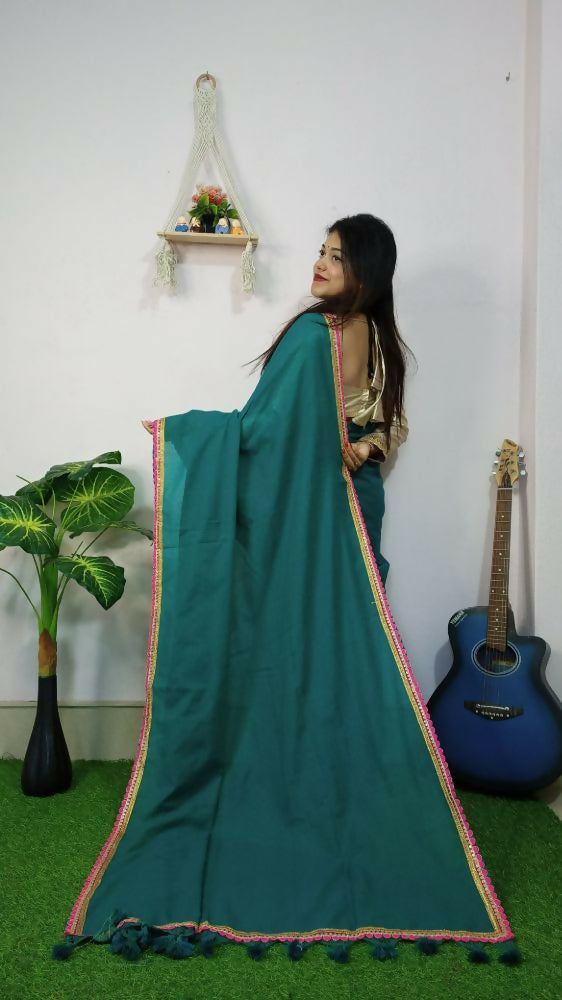 Exclusive Collection Beautiful Khadi Cotton Handloom Grab2Buy With Beautiful Zari Border - Green 