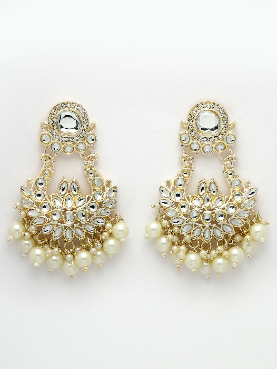 NVR Women Gold-Polished Kundan Chandbali Earrings 