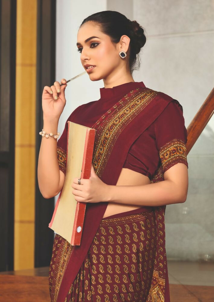 Joban Fashion Red Crepe Silk with Traditional Print Saree
